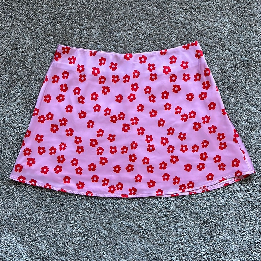 Princess Polly Satin Retro Flower Skirt